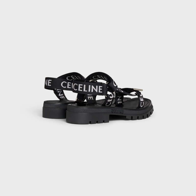 Black / white Celine LEO STRAPPY in WITH JACQUARD Sandals | CL-591891