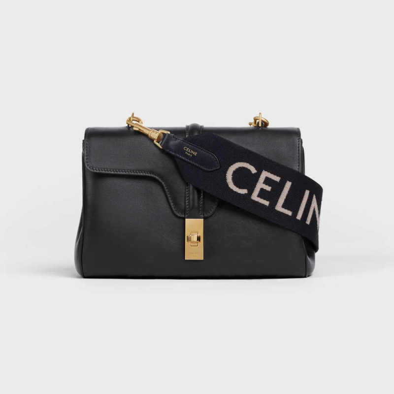 Black / white Celine Long Strap in Wool with jacquard Leather Goods Accessories | CL-592907