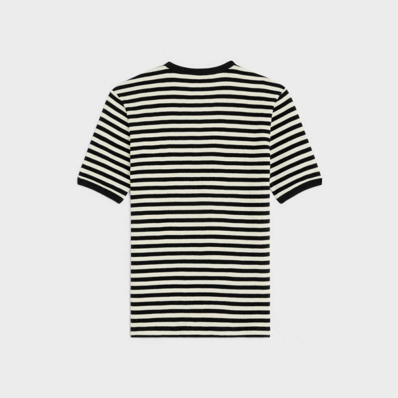 Black / white Celine Marinière in ribbed cotton jersey T-shirts | CL-592782