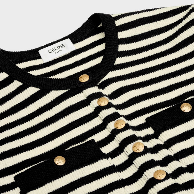 Black / white Celine Marinière in ribbed cotton jersey T-shirts | CL-592782