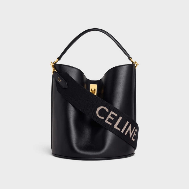 Black / white Celine Short Strap in Wool with jacquard Leather Goods Accessories | CL-592912