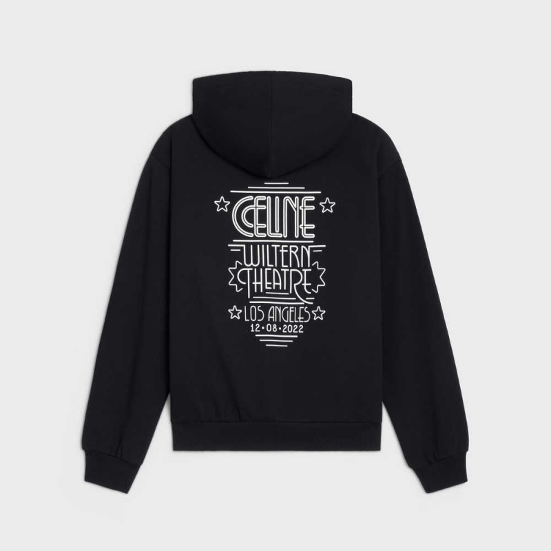 Black / white Celine wiltern hoodie in cotton fleece Sweatshirts | CL-592802