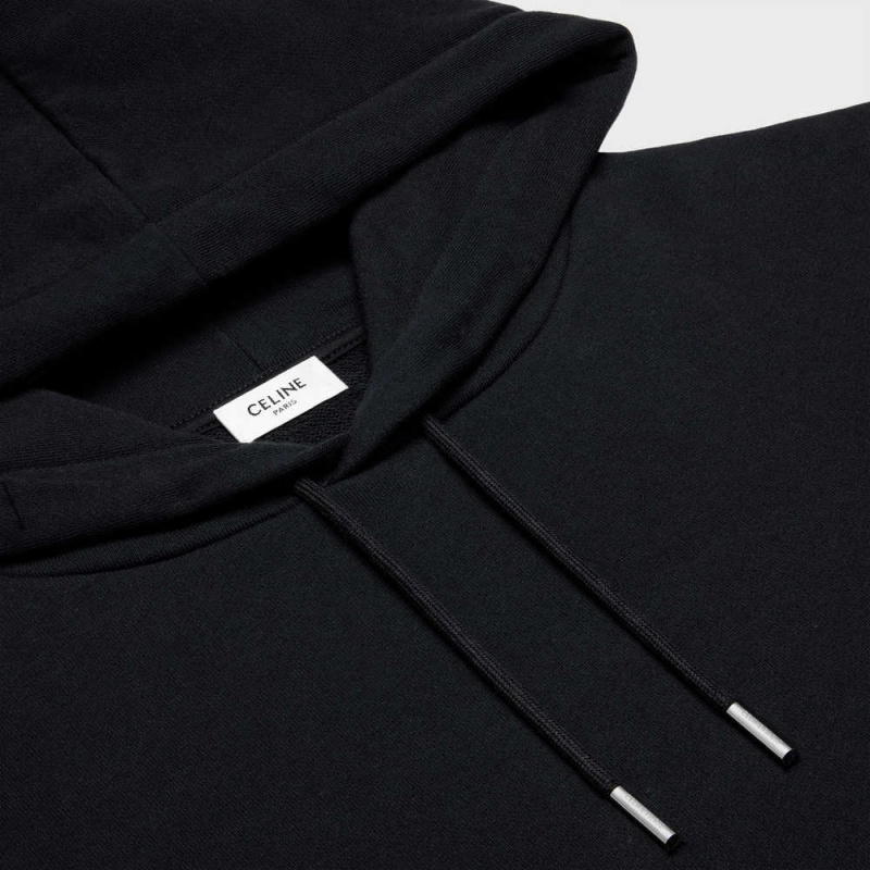 Black / white Celine wiltern hoodie in cotton fleece Sweatshirts | CL-592802