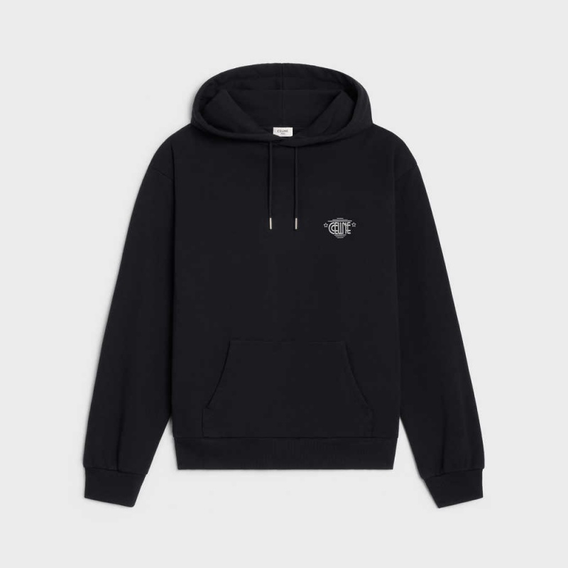 Black / white Celine wiltern hoodie in cotton fleece Sweatshirts | CL-592802