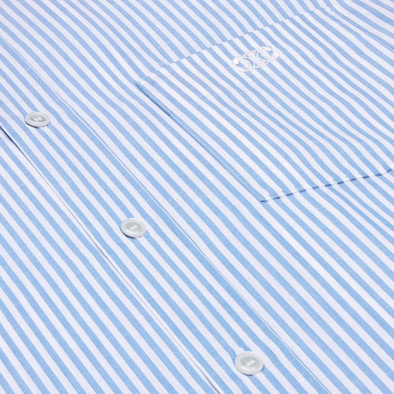 Blanc/Bleu Celine loose in striped cotton linen Shirts | CL-592175