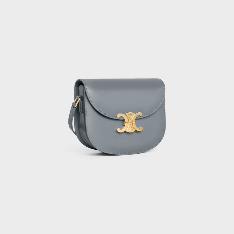 Blue Grey Celine BESACE CLEA in shiny calfskin Triomphe | CL-593220