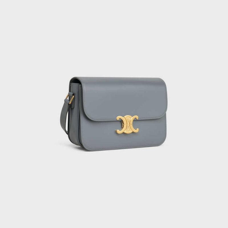 Blue Grey Celine Classique Bag in shiny calfskin Triomphe | CL-593187