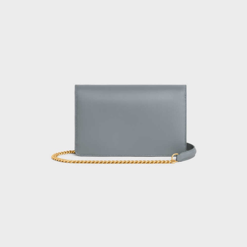 Blue Grey Celine Wallet on Chain TRIOMPHE in Shiny calfskin Mini Bags | CL-593022