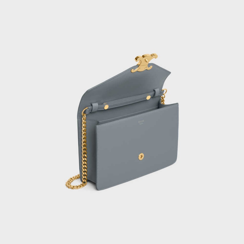 Blue Grey Celine Wallet on Chain TRIOMPHE in Shiny calfskin Mini Bags | CL-593022