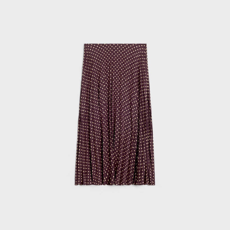 Bordeaux/Craie Celine pleated midi in silk Skirts | CL-592876