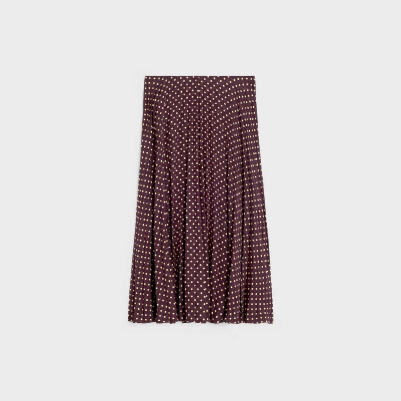 Bordeaux/Craie Celine pleated midi in silk Skirts | CL-592876