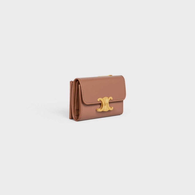 Bronze Celine COMPACT WITH COIN TRIOMPHE in Shiny calfskin Wallets | CL-592982