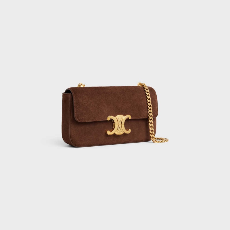 Brown Celine CHAIN SHOULDER BAG in SUEDE CALFSKIN Triomphe | CL-593229