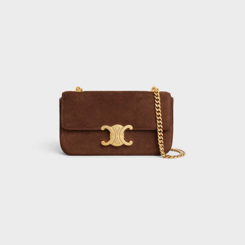 Brown Celine CHAIN SHOULDER BAG in SUEDE CALFSKIN Triomphe | CL-593229