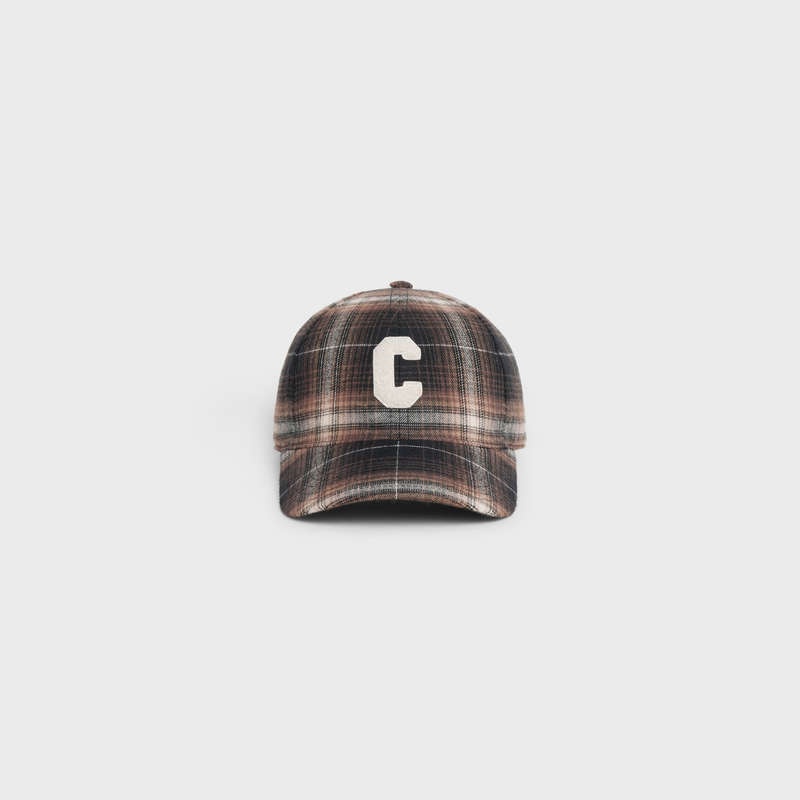 Brown Celine Initial in checked cotton Cap | CL-591699