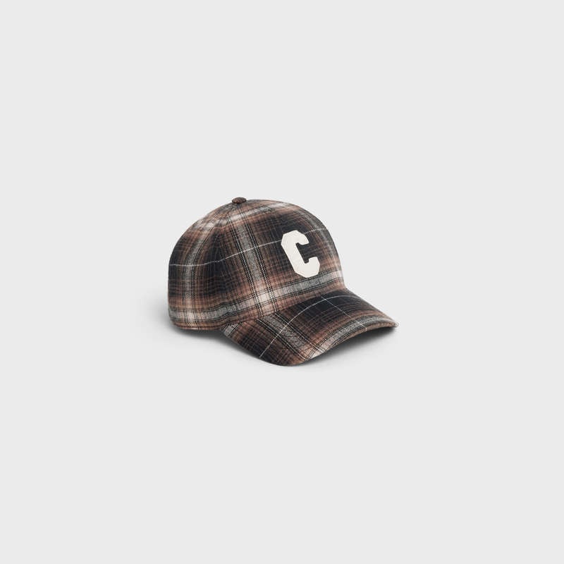 Brown Celine Initial in checked cotton Cap | CL-591699