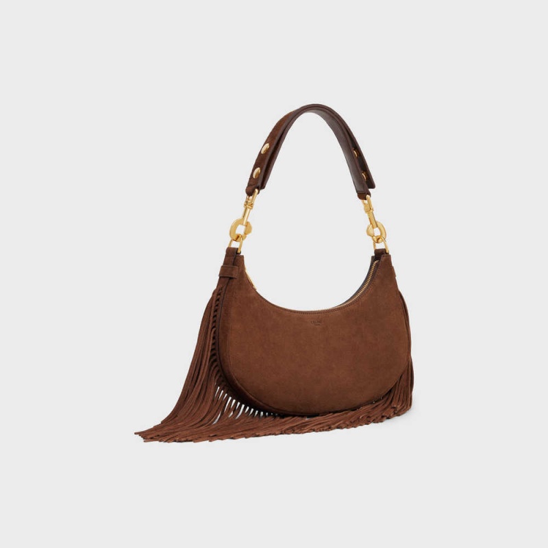 Brown Celine MediumStrap Bag with fringes in SUEDE CALFSKIN Ava | CL-593099