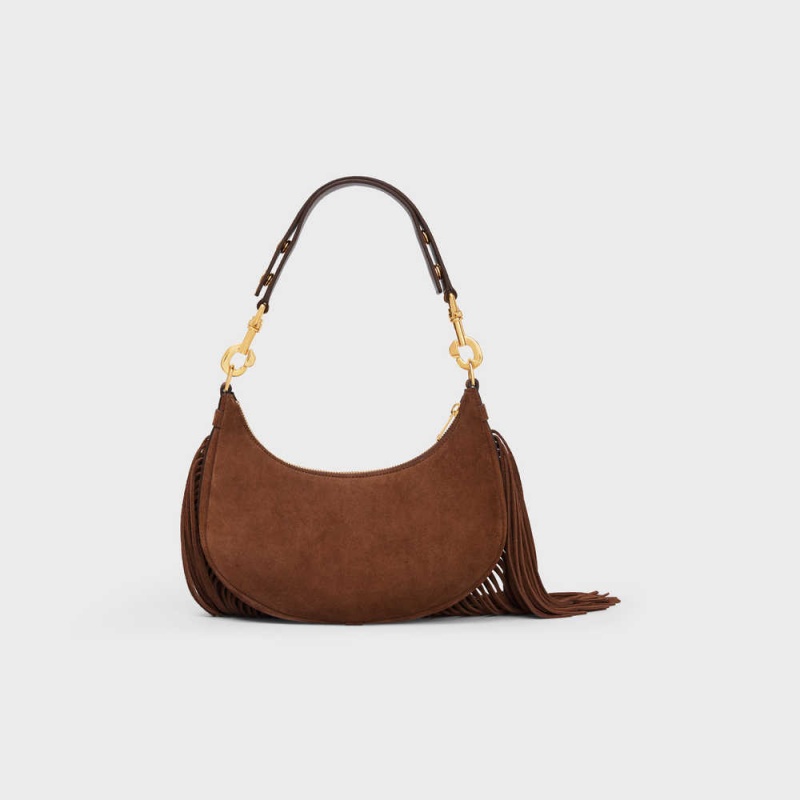 Brown Celine MediumStrap Bag with fringes in SUEDE CALFSKIN Ava | CL-593099