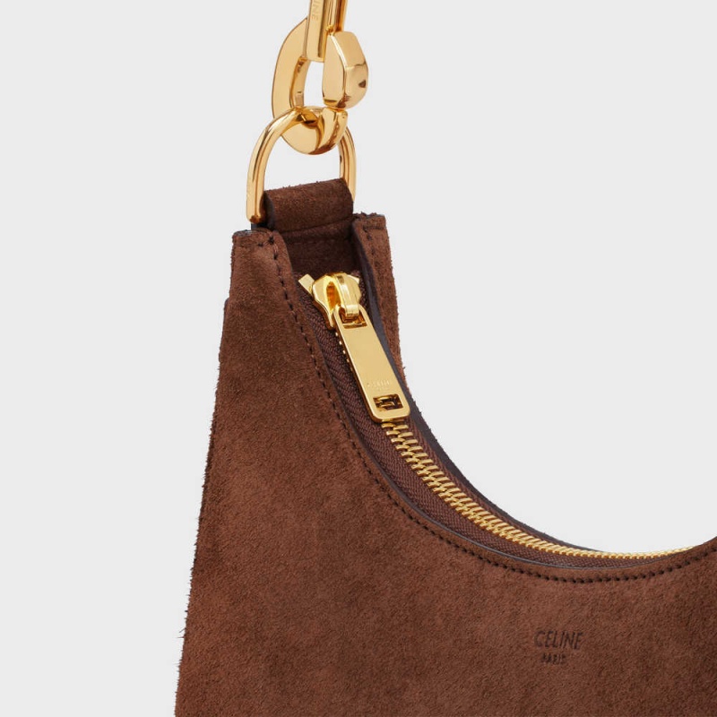 Brown Celine MediumStrap Bag with fringes in SUEDE CALFSKIN Ava | CL-593099