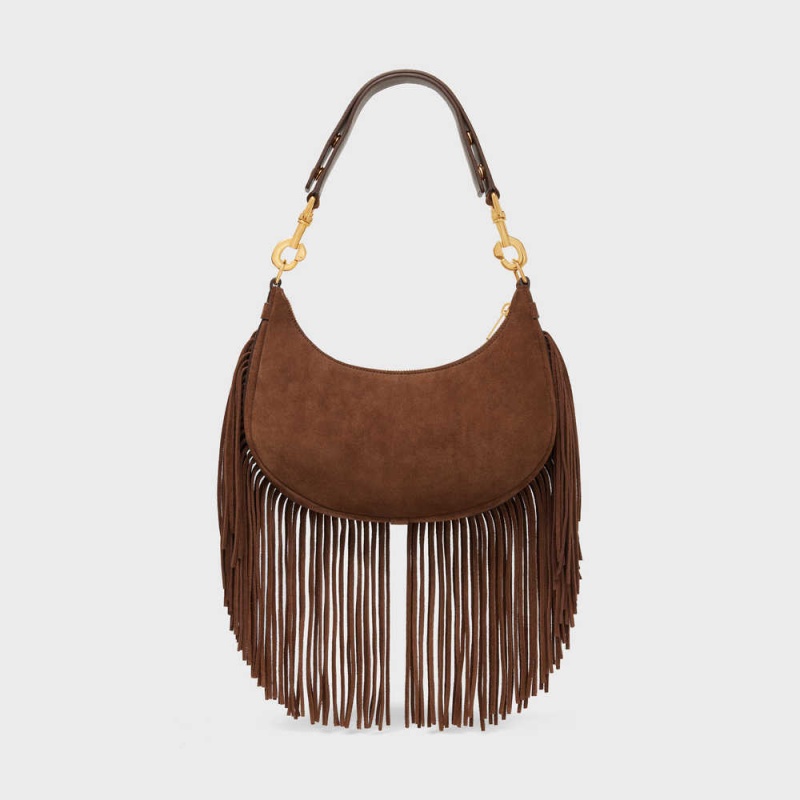 Brown Celine MediumStrap Bag with fringes in SUEDE CALFSKIN Ava | CL-593099