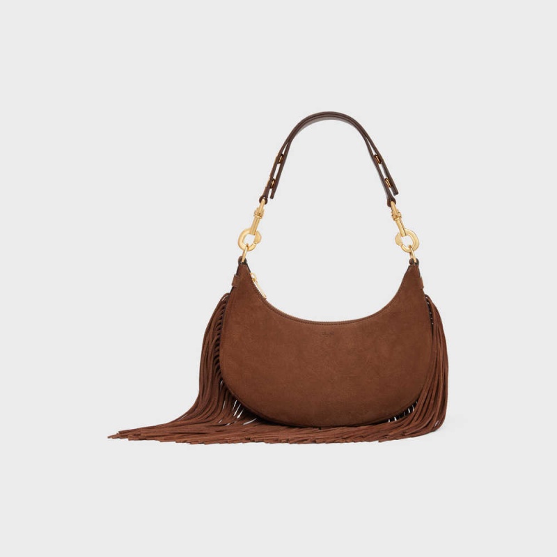 Brown Celine MediumStrap Bag with fringes in SUEDE CALFSKIN Ava | CL-593099