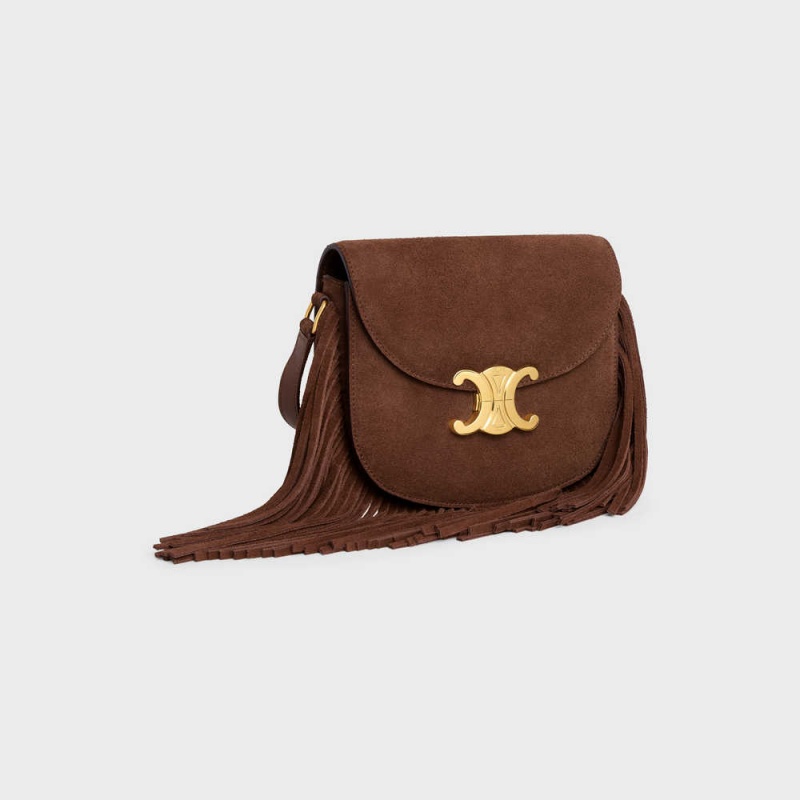 Brown Celine Teen Besace with fringes in SUEDE CALFSKIN Triomphe | CL-593221