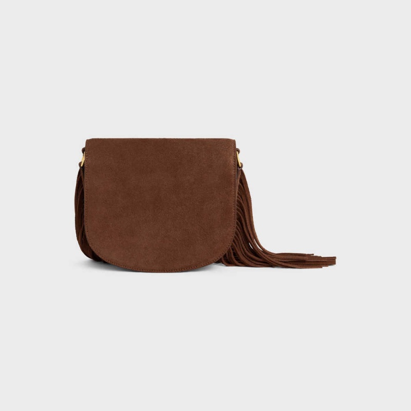 Brown Celine Teen Besace with fringes in SUEDE CALFSKIN Triomphe | CL-593221