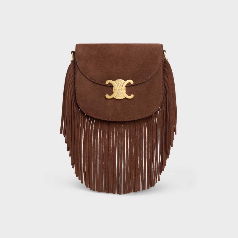 Brown Celine Teen Besace with fringes in SUEDE CALFSKIN Triomphe | CL-593221