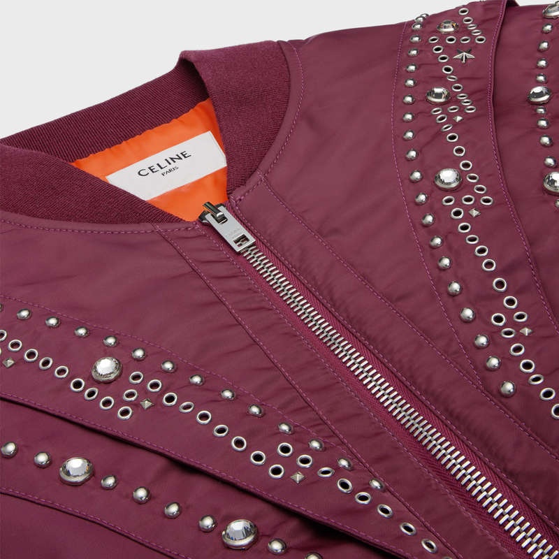 Burgundy Celine embroidered bomber in nylon Blousons | CL-591958