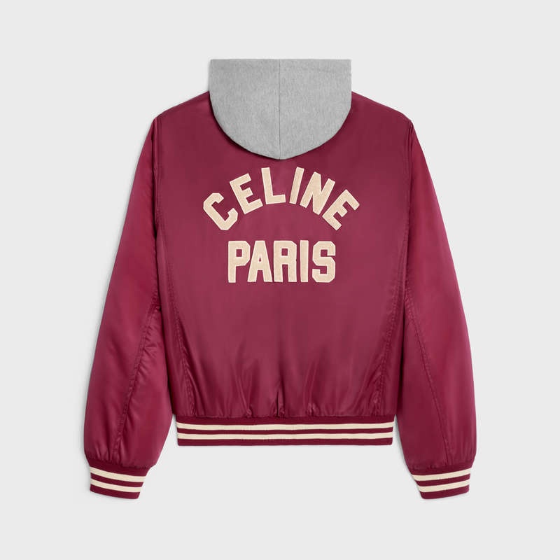 Burgundy Celine oversized hooded teddy in nylon Blousons | CL-591952