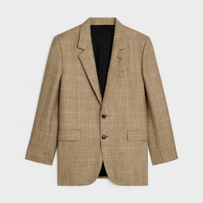 CAMEL/GRIS/MARRON Celine jude in prince of wales wool and linen Jackets | CL-592664