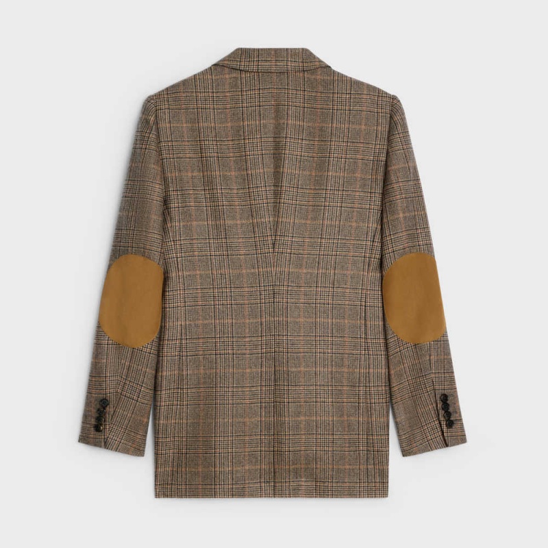 Camel/Noisette/Noir Celine long in prince of wales cashmere Jackets | CL-592655