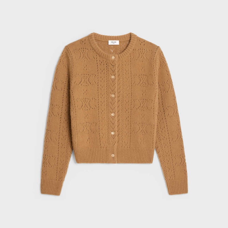 Camel Celine Cardigan in cashmere and silk pointelle Knitwear | CL-592690