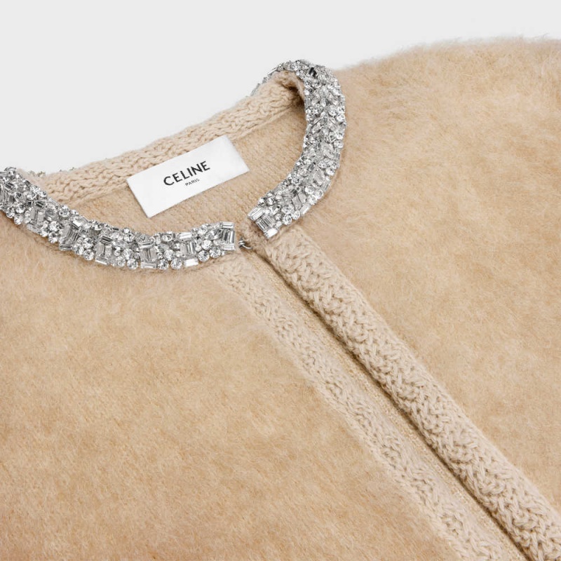 Camel Celine Embroidered cardigan in brushed mohair Knitwear | CL-592698