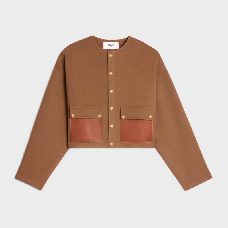 Camel Celine cardigan with snap buttons in double face cashmere Jackets | CL-592651