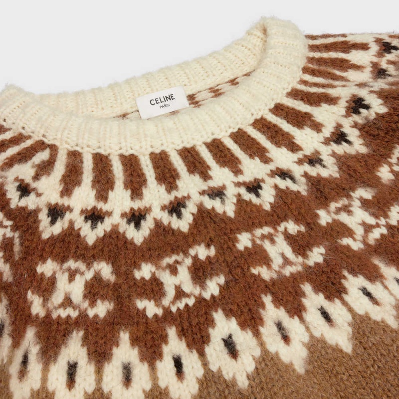 Camel Celine crew neck in triomphe fair isle wool Knitwear | CL-592706