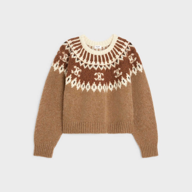 Camel Celine crew neck in triomphe fair isle wool Knitwear | CL-592706