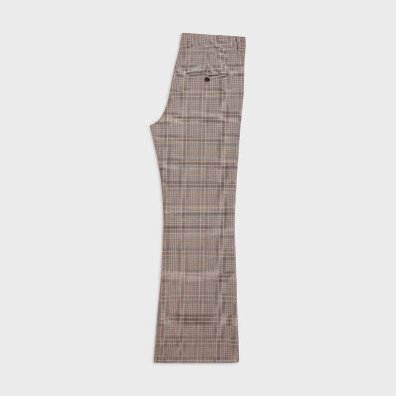 Camel / Brown Celine BOOTCUT IN PRINCE OF WALES CHECK WOOL Trousers | CL-592029