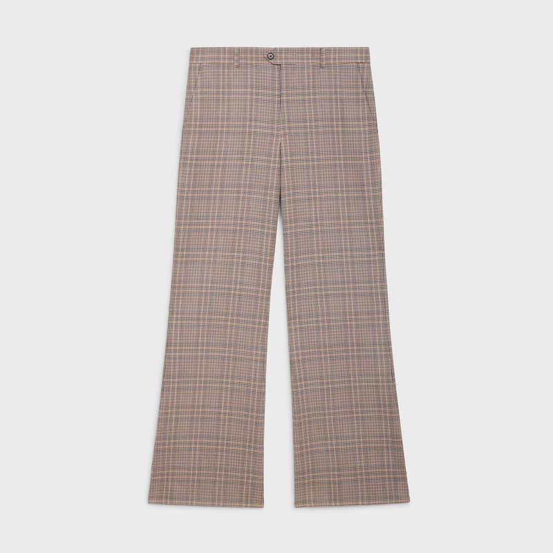 Camel / Brown Celine BOOTCUT IN PRINCE OF WALES CHECK WOOL Trousers | CL-592029