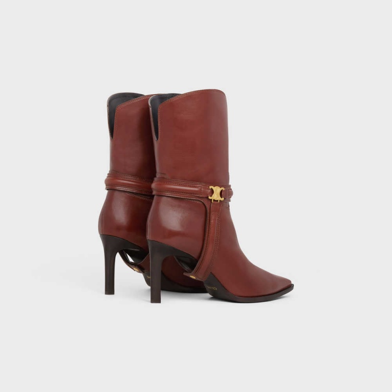 Caramel Celine VERNEUIL TRIOMPHE HARNESS LOW in Calfskin Boots | CL-592492