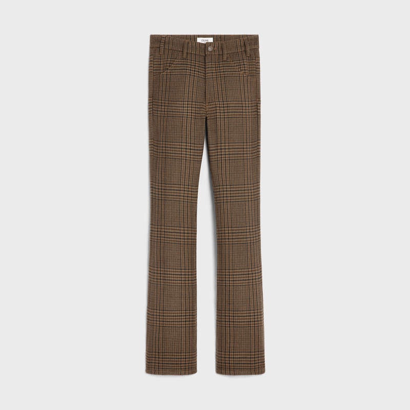 Chataigne/Noir Celine dylan flared jeans in prince of wales check wool Pants | CL-592046