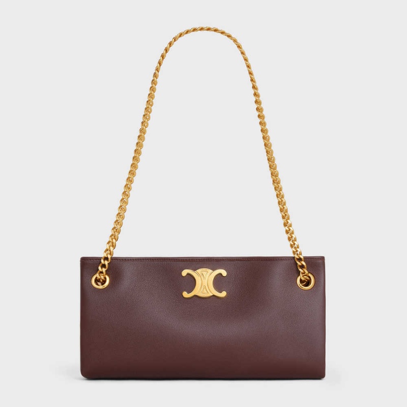 Chestnut Celine NEWSPAPER CHAIN BAG SOFT in SUPPLE CALFSKIN Triomphe | CL-593167