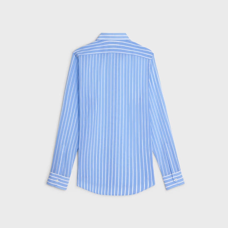 Ciel/Blanc Celine loose in striped cotton Shirts | CL-592174