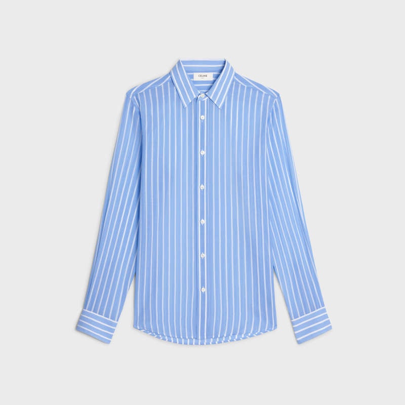 Ciel/Blanc Celine loose in striped cotton Shirts | CL-592174