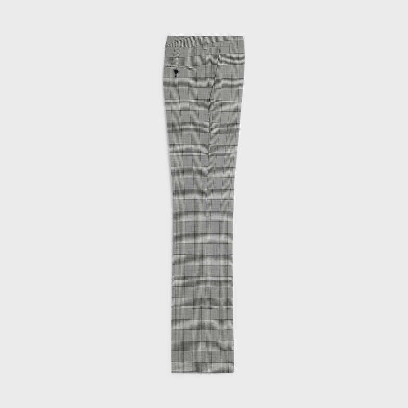 Craie/Noir Celine Flared in checked wool Trousers | CL-592016