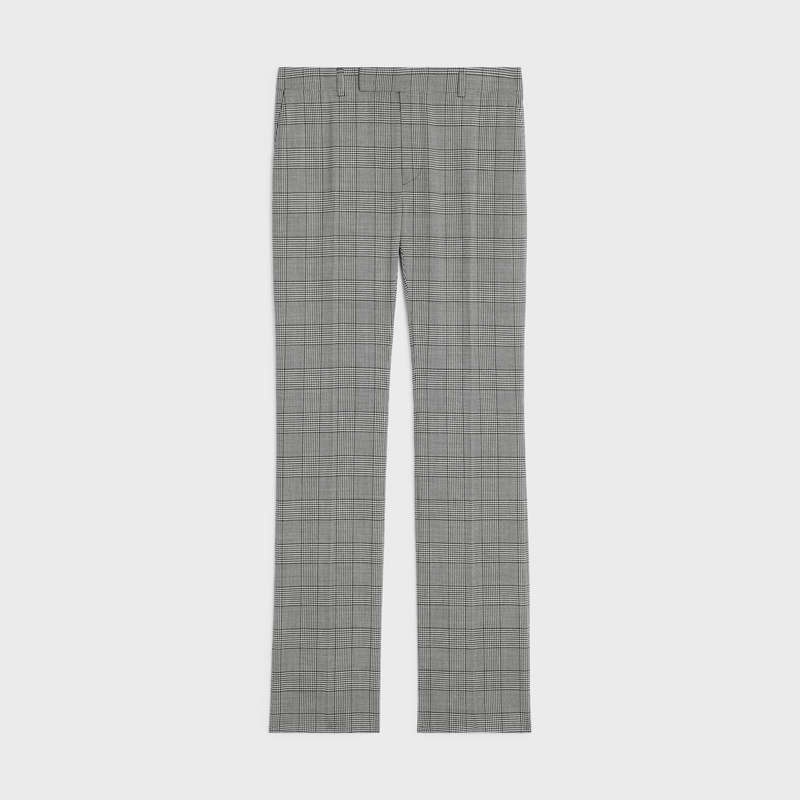 Craie/Noir Celine Flared in checked wool Trousers | CL-592016