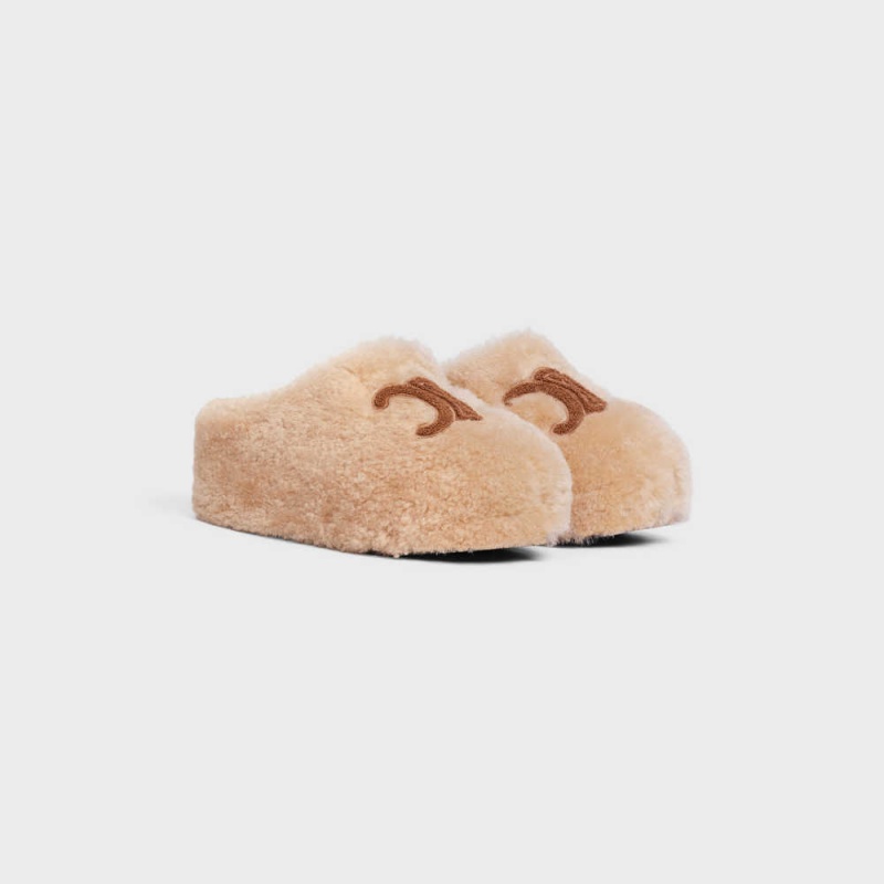 Cream Celine FUR MULE in SHEARLING Loafers | CL-592537