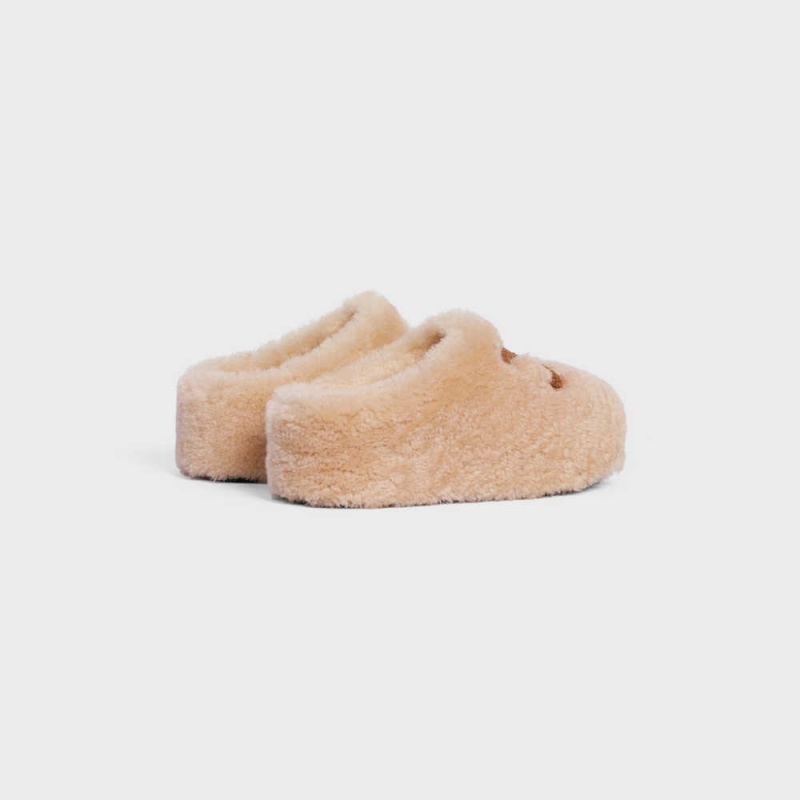 Cream Celine FUR MULE in SHEARLING Loafers | CL-592537