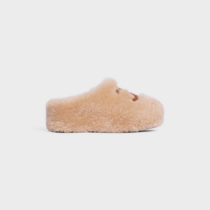 Cream Celine FUR MULE in SHEARLING Loafers | CL-592537