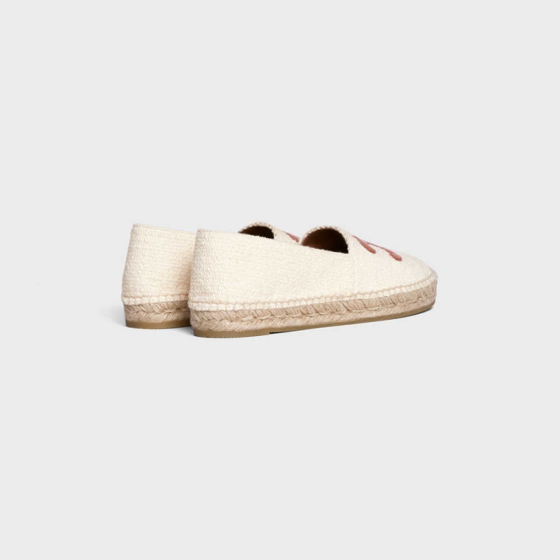 Cream Celine LES ESPADRILLES WITH TRIOMPHE SIGNATURE in TWEED & CALFSKIN Loafers | CL-592540